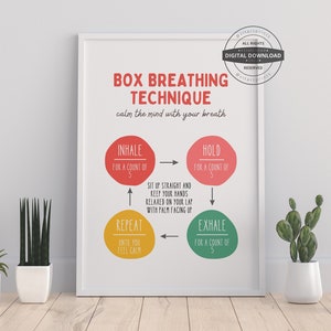 Breathing Technique | Office Decor, Therapy Office, School Counselor, CBT DBT Theraphy, Counseling Poster, Anxiety Relief, Psychology