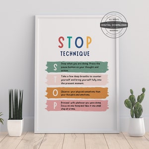 STOP | Mental Health, Therapy Office Decor, School Counselor, Feeling Poster, Counseling Office Poster, Stress Anxiety Relief, Calm Down