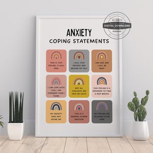 Anxiety Coping Statement Therapy Office Decor School Counsellor CBT DBT Counseling Poster Anxiety Relief Psychology Poster regulations