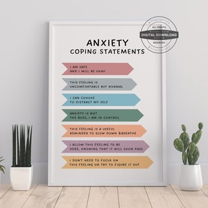 Anxiety Coping Statement | Therapy Office Decor School Counselor CBT DBT Therapy Counseling Poster Anxiety Relief Psychology
