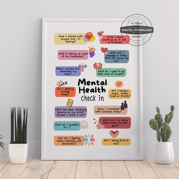 Mental Health Check In | Therapy Office Decor School Counselor CBT DBT Therapy Counseling Poster Anxiety Relief Social Psychology