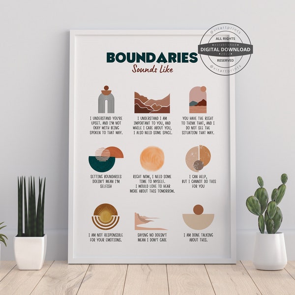 Boundaries Sound Like Boundary Poster Self Esteem Self Respect Therapy Office Decor Art Social Psychology Counselling Office