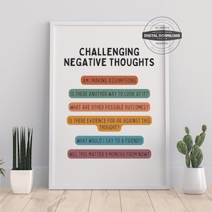Challenging Negative Thoughts | Office Decor, Confidential, School Counselor, CBT, DBT, Counseling Poster, Anxiety Relief, Play Room