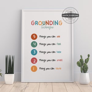 Grounding Techniques | Therapy Office Decor, School Counselor, CBT DBT Theraphy, Counseling Office Poster, Anxiety Relief