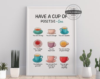 Positivi-Tea Mental Health Print | Affirmations Office Decor (Digital Download)