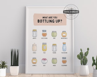 Mental Health Poster | Therapy Office Decor, Bottling Feelings (Digital Download)