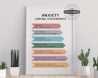 Anxiety Coping Statements | Therapy Office Decor School Counselor Counseling Poster Anxiety Relief Social Psychology Mental Health Emotion