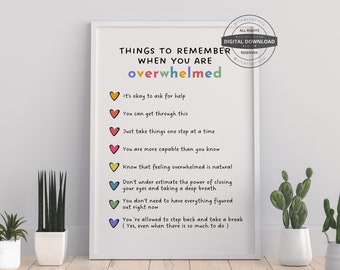 Overwhelmed Tips Poster | Therapy Office Decor (Digital Download)