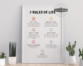 7 Rules of Life Poster | Therapy Office Decor (Digital Download)