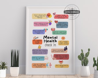 Mental Health Check In | Therapy Office Decor School Counselor CBT DBT Therapy Counseling Poster Anxiety Relief Social Psychology