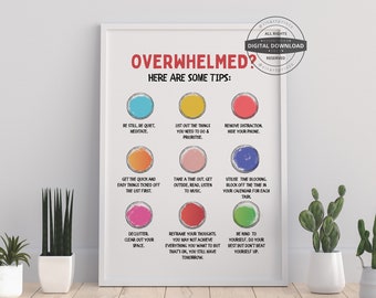 Overwhelmed Tips Poster | Mental Health Decor (Digital Download)