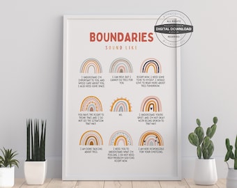 Boundaries Poster | Therapy Office Decor, Mental Health Art (Digital Download)