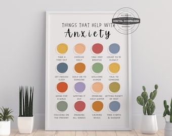 Anxiety Coping Skills Print | Therapy Office Decor (Digital Download)