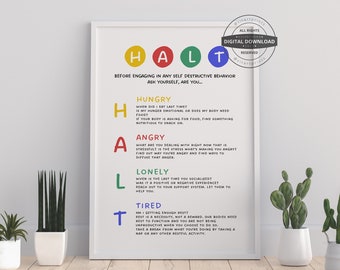 HALT Therapy Poster | Emotional Regulation, Mental Health (Digital Download)