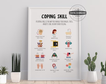Coping Skills Poster | Mental Health Counseling, Therapy Office Decor (Digital Download)