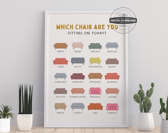 Feelings Chairs Prints | Therapy Office Decor School Counselor Counseling Poster Anxiety Relief Social Psychology Mental Health Emotion