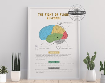 Fight or Flight Response Brain Anatomy Print | Therapy Office Decor Counselor Counseling Poster Social Psychology Mental Health Emotion