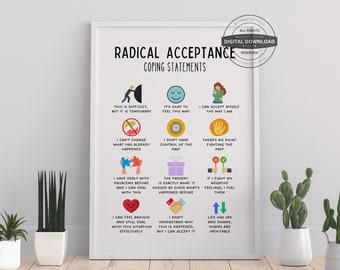 Radical Acceptance Coping Statements Therapy Office Decor School Counselor Counseling Poster Anxiety Relief Social Psychology Mental Health