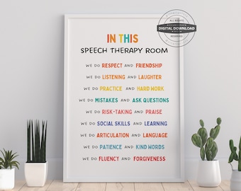 Speech Therapy Room Rules Poster, Therapist Office Decor (Digital Download)