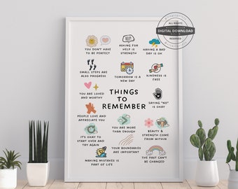 Things to Remember | Therapy Office Decor School Counselor CBT DBT Therapy Counseling Poster Anxiety Relief Social Psychology Mental Health