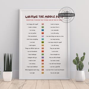 Walking the Middle Path Printable, DBT Therapy Poster, Dialectical Thinking Wall Art, CBT Counseling Office Decor, Mental Health Print