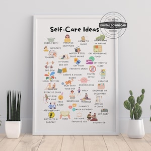 Self-Care Ideas | Therapy Office Decor School Counselor CBT DBT Therapy Counseling Poster Anxiety Relief Social Psychology Mental Health