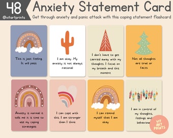 Tarjetas para aliviar la ansiedad, afirmaciones para afrontarla / Decoración para consultorio de terapia, póster de consejería escolar, psicología social, salud mental, emociones