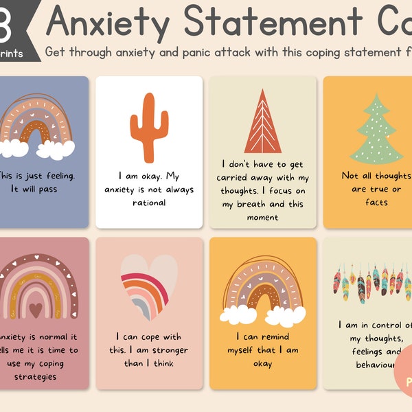 Anxiety Cards Coping Card Affirmation Cards Therapy Tools Mindfulness Cards Therapy Office Decor Social Psychology Anxiety Calming