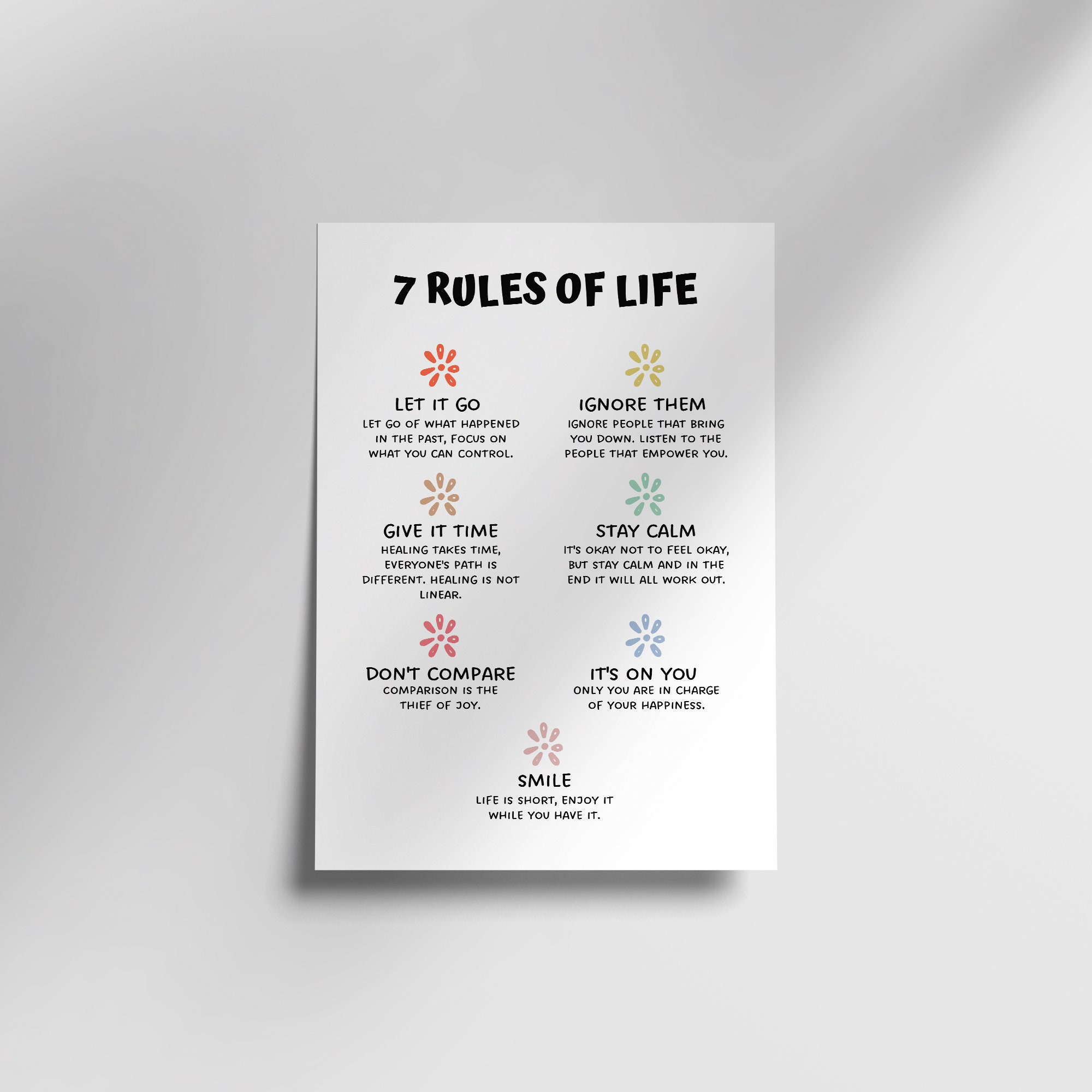 7 Rules of Life Poster Therapy Office Decor Happy Etsy