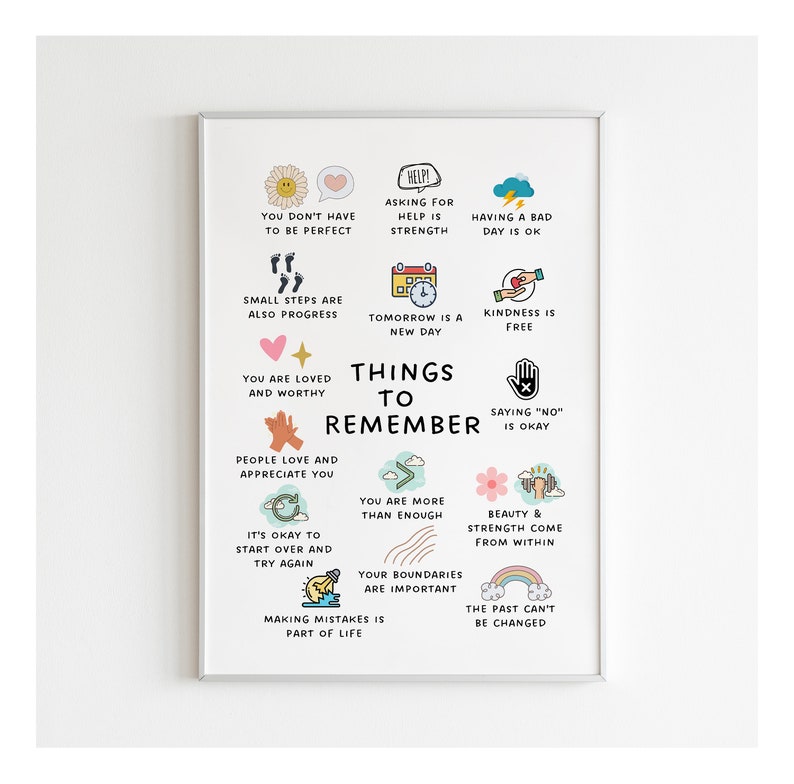 Things to Remember Therapy Office Decor School Counselor CBT DBT Therapy Counseling Poster Anxiety Relief Social Psychology Mental Health image 2