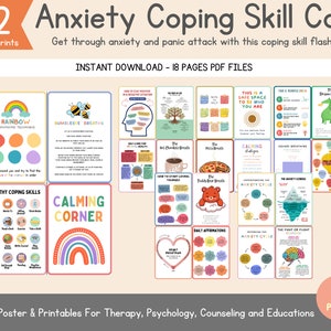 Tarjetas de afrontamiento de ansiedad Tarjetas de afirmación Herramientas de terapia Tarjetas de atención plena Terapia Decoración de oficina Psicología social Ansiedad Psicología calmante