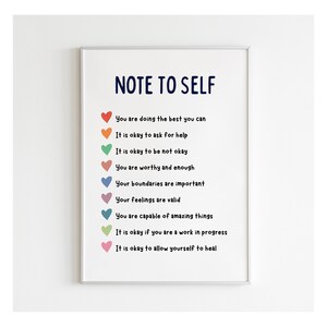Note to Self Mental Health Print | Therapy Office Decor (digital ...