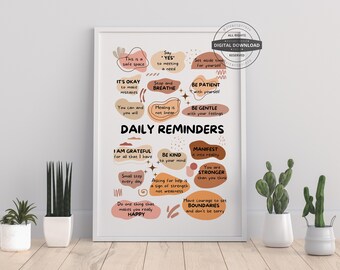 Daily Reminders Poster | Therapy Office Decor, Mental Health (Digital Download)