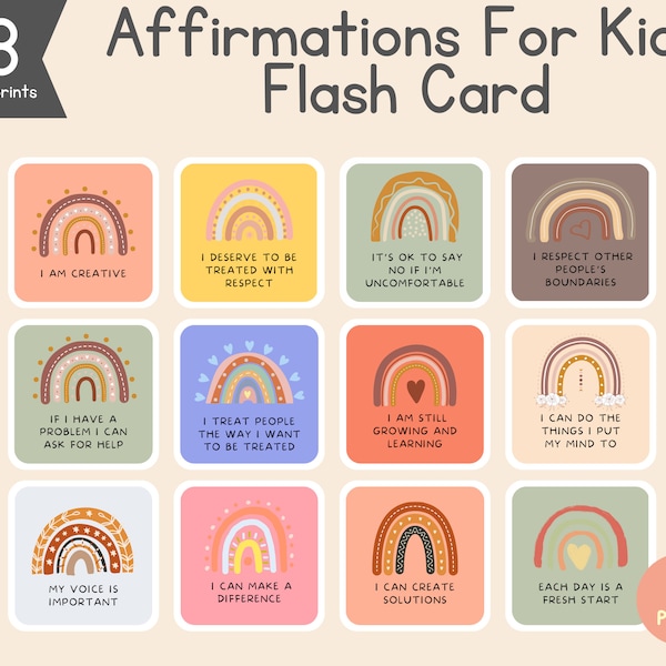 Affirmations Cards Deck Affirmations for Kids Printable Digital Therapy Tools Mindfulness Adhd affirmation Calm Corner CBT DBT Anxiety