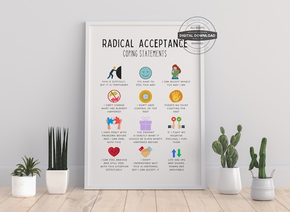 Radical Acceptance Poster, DBT Poster, Affirmations, Cognitive Distortions, Counselor Office Decor, Therapist Office, School Psychologist