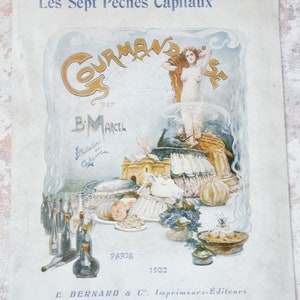 Antiek Art Nouveau-stijlblad van "Les Sept Peches Capitaux", reclame 1902