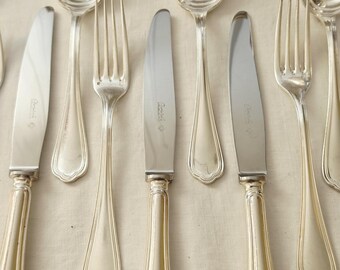 Christofle Chinon 18-Piece Cutlery Set for 6 People in Silver-Plated Metal, French Classic Elegance, Art Deco Vintage Luxury Flatware