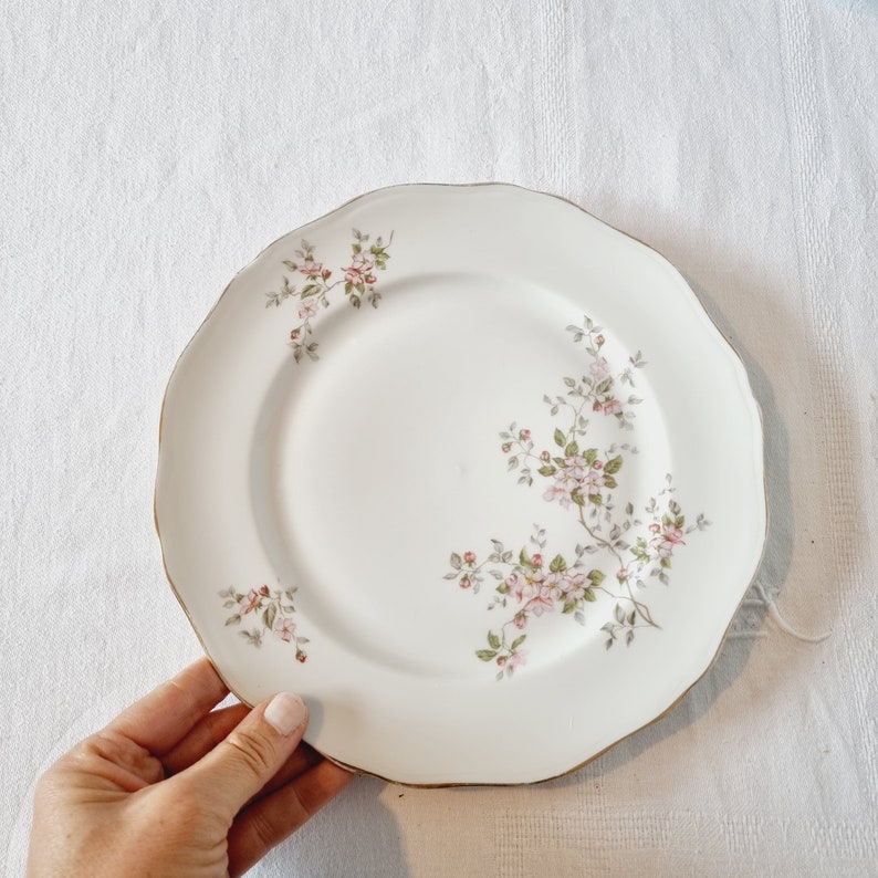 4 Assiettes Plates en Porcelaine à décor de Fleurs dans les tons roses image 10