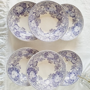 6 Platos Hondos Terrre de Fer Sarreguemines U&C Modelo Geranium S.XIX color violeta