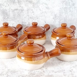 6 pots en céramique française avec couvercles pour soupes ou crèmes