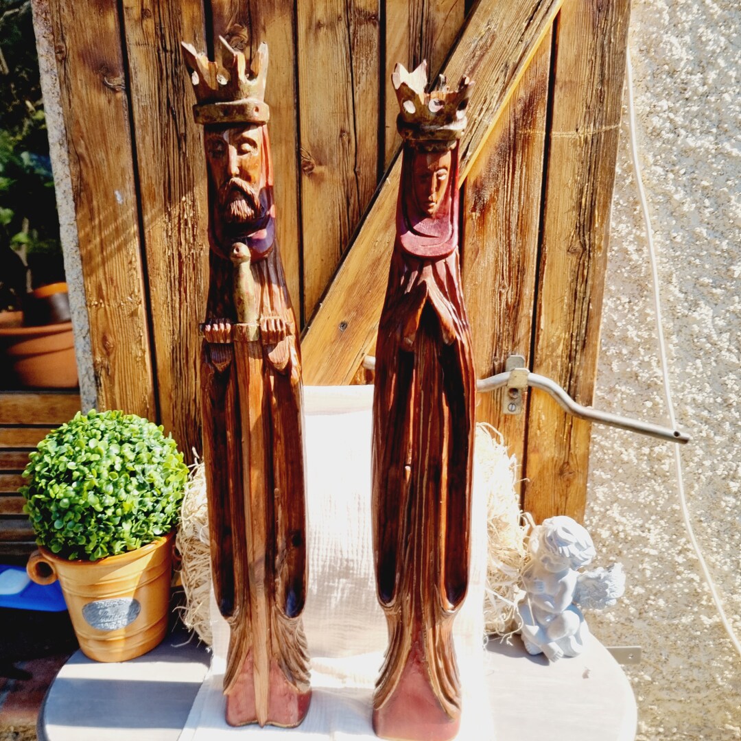 Pair of Kings Carved in Wood in Spanish Gothic Style Etsy