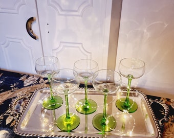 5 verres à vin blanc, cocktail ou champagne en cristal d'Alsace et longue tige verte