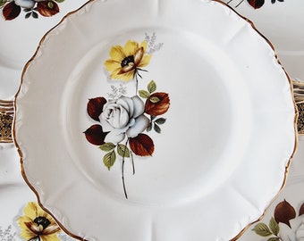 6 Assiettes Creuses Porcelaine Française Sarreguemines Fleurs Marron