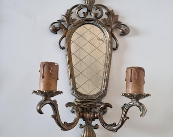 Antique wall lamp or wall lamp in bronze and mirror in Venetian style from the 19th century