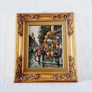 Cuadro sobre Óleo original sobre tabla firmado con pintura de una calle de París de finales S.XIX