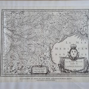 Grabado Antiguo de Mapa de la parte Meridional del Languedoc Francia del Original de 1630