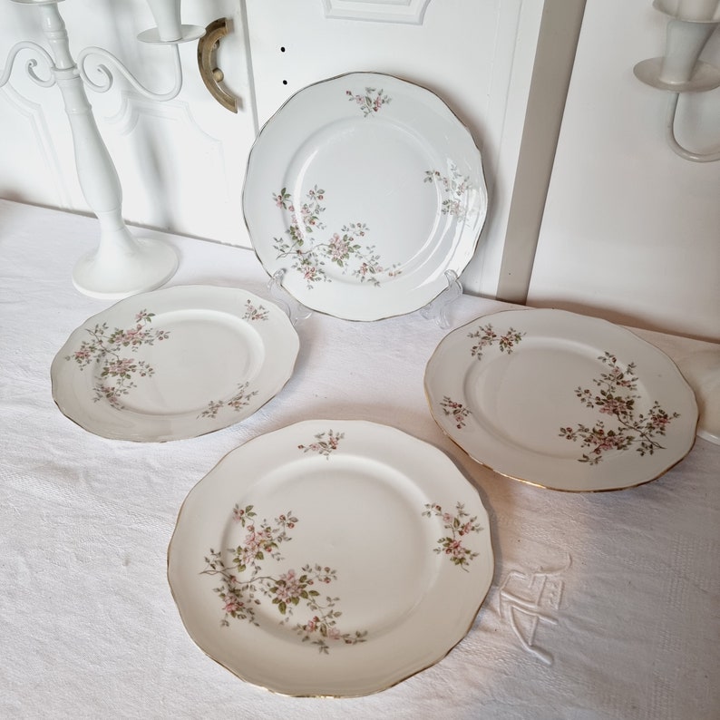 4 Assiettes Plates en Porcelaine à décor de Fleurs dans les tons roses image 7