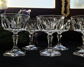Set of 9 Vintage Art Deco Style Crystal Cocktail and Champagne Glasses Circa 1950 - 1960