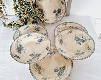 Lot of 6 Deep Plates Faience ceramic Sarreguemienes Royat Series 19th century