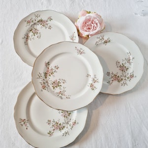 4 Assiettes Plates en Porcelaine à décor de Fleurs dans les tons roses image 1